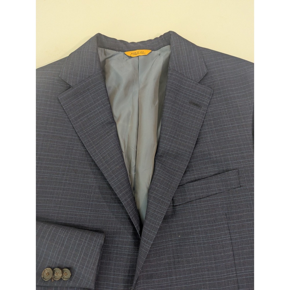 Hickey Freeman Yellow Label 100% Wool Carlo Barbera Super 140s 42s Navy Blue